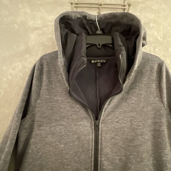 Athleta Hoodie Medium Black Gray Full Zip Up & Down Tunic Jacket Running ,Thumb - Picture 5 of 15